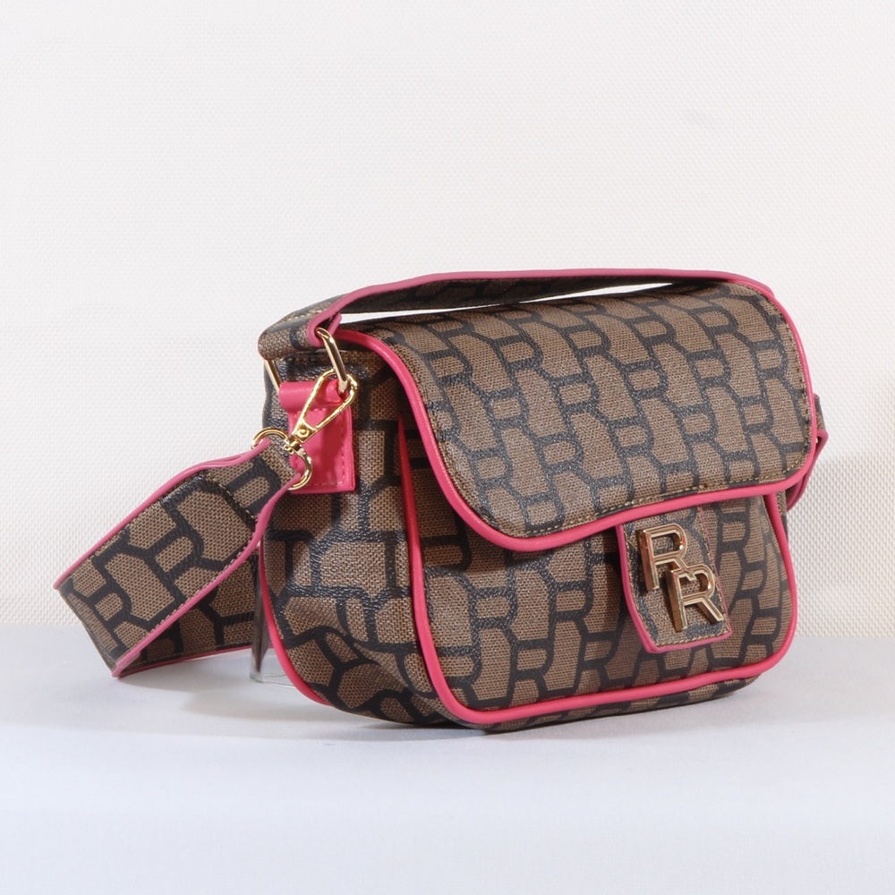 Rampage Convertible shoulder bag brown signature logo pattern with pink trim - Picture 3 of 7